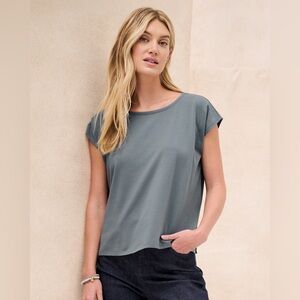 NWOT ** Eileen Fisher Ballet Neck Boxy Top Heather Gray Shirt Tee Lagenlook Sz L